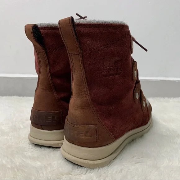 Sorel Women's Red Grey Explorer Joan Redwood Felt Waterproof Winter Boot Size 7 - Picture 10 of 13